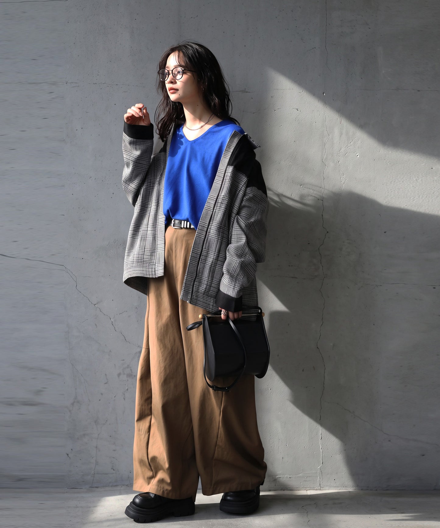 Glen Check Color-Block Shirt Jacket Ladies