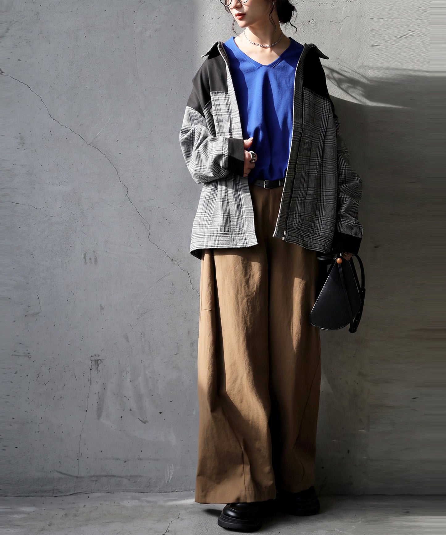Glen Check Color-Block Shirt Jacket Ladies