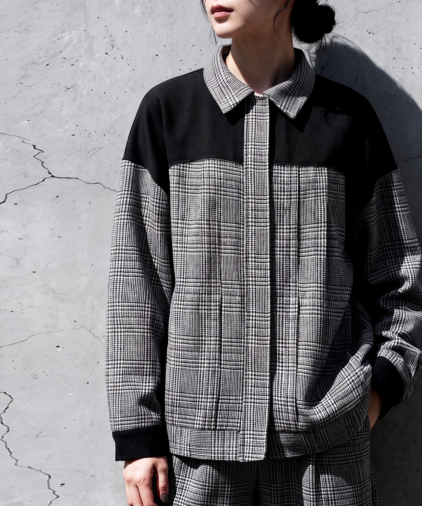 Glen Check Color-Block Shirt Jacket Ladies