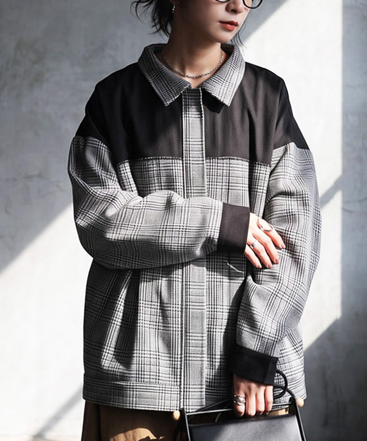 Glen Check Color-Block Shirt Jacket Ladies
