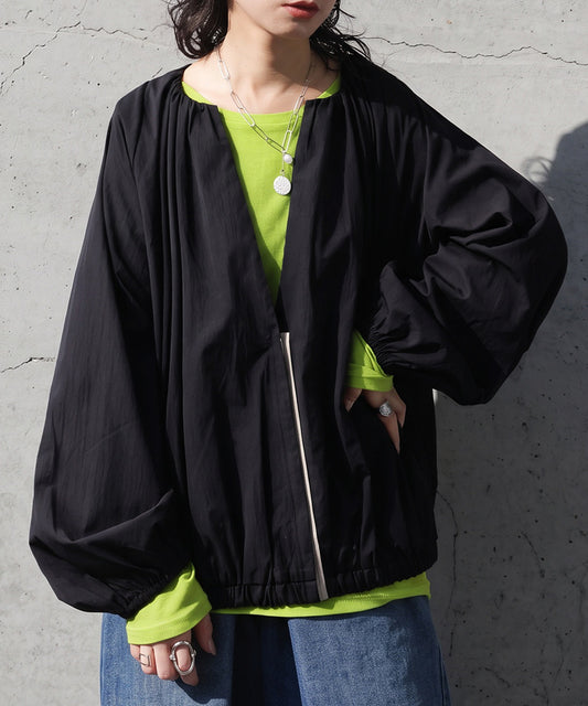 Gathered Neck, Color-Blocked Zip-Up Light Blouson Ladies