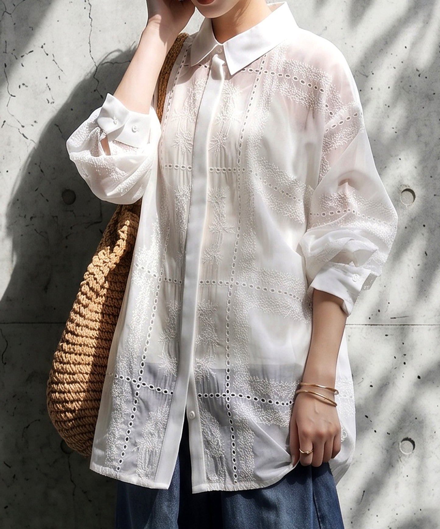 Embroidered Lace Sheer Shirt Ladies