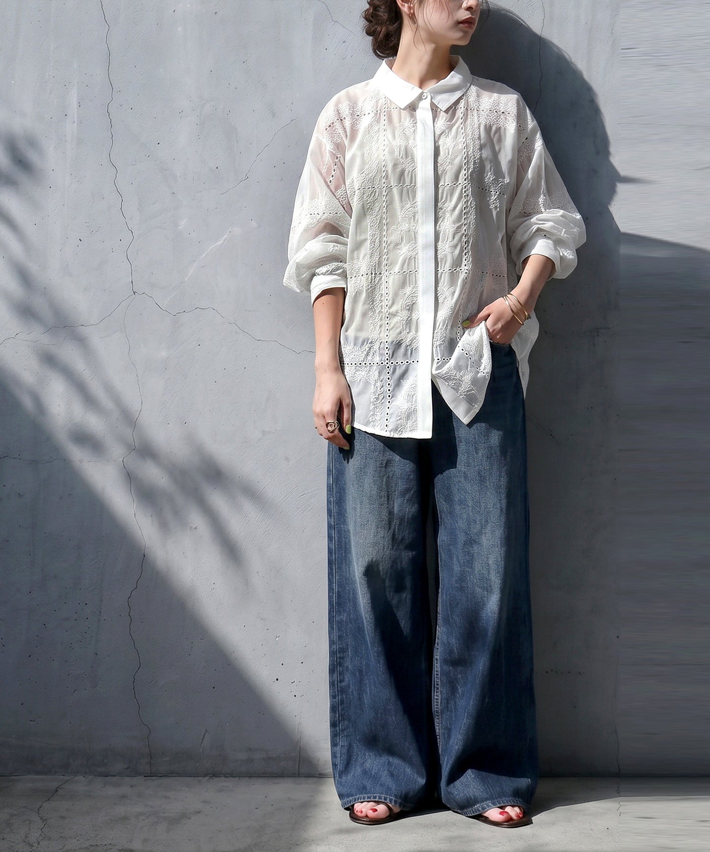 Embroidered Lace Sheer Shirt Ladies
