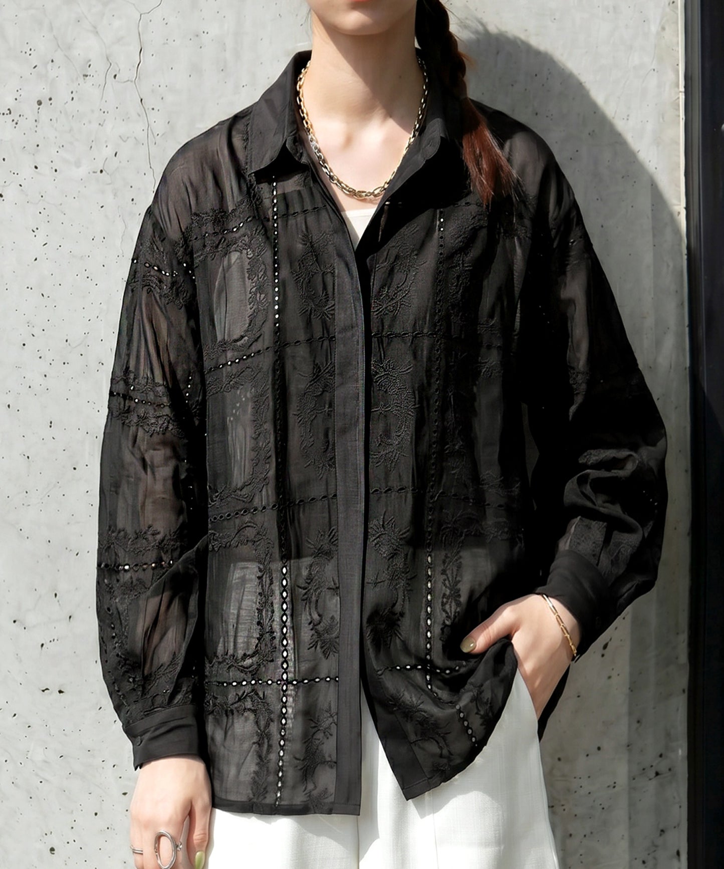 Embroidered Lace Sheer Shirt Ladies