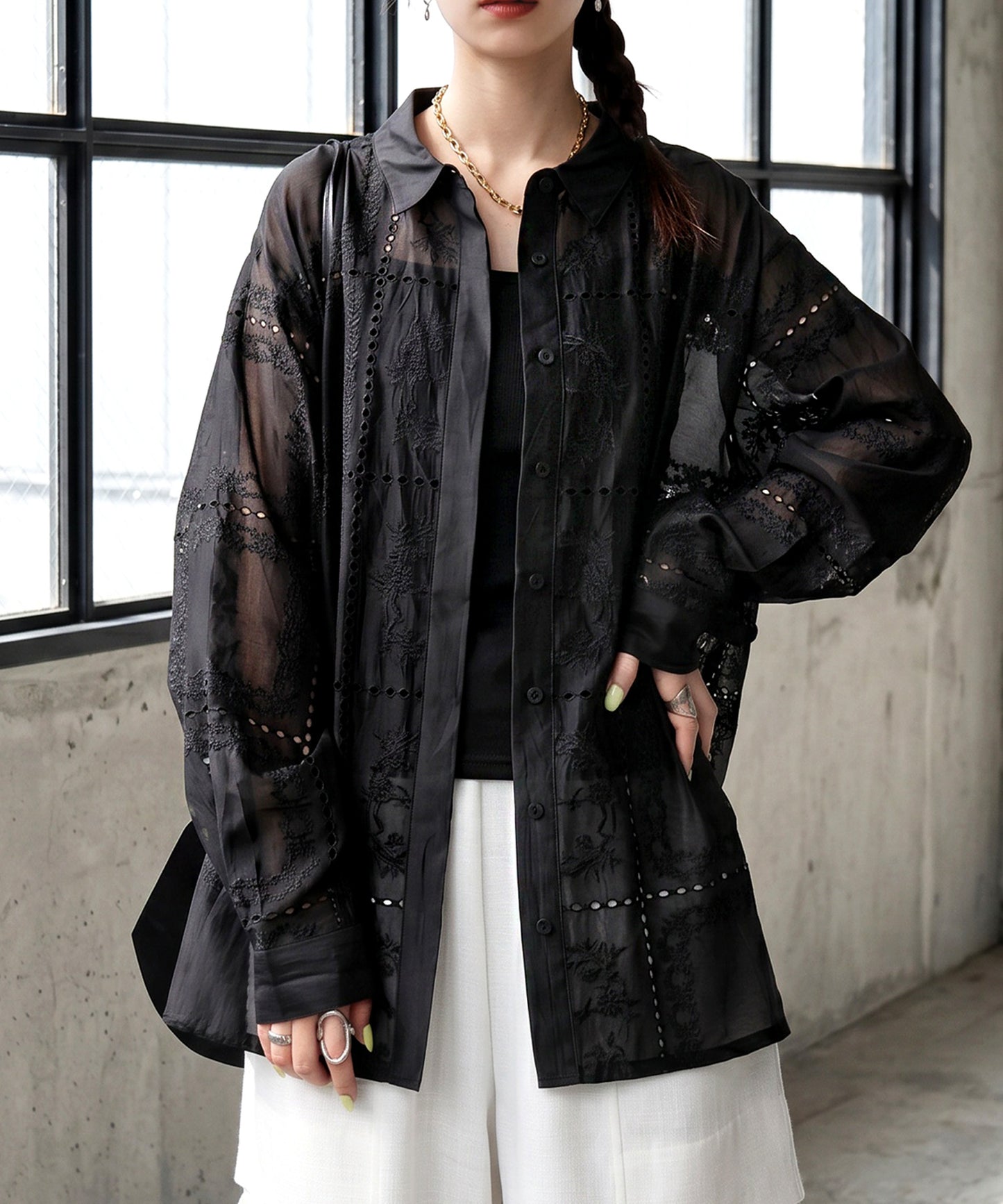Embroidered Lace Sheer Shirt Ladies