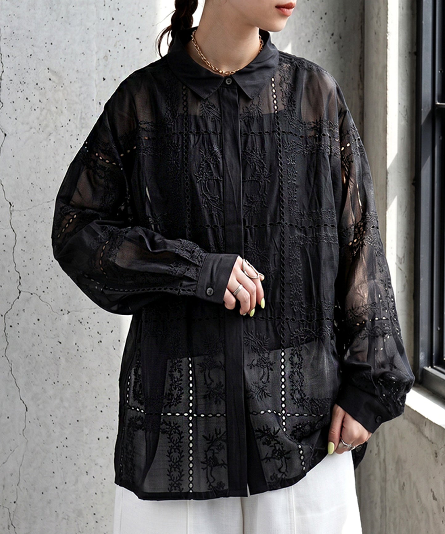 Embroidered Lace Sheer Shirt Ladies