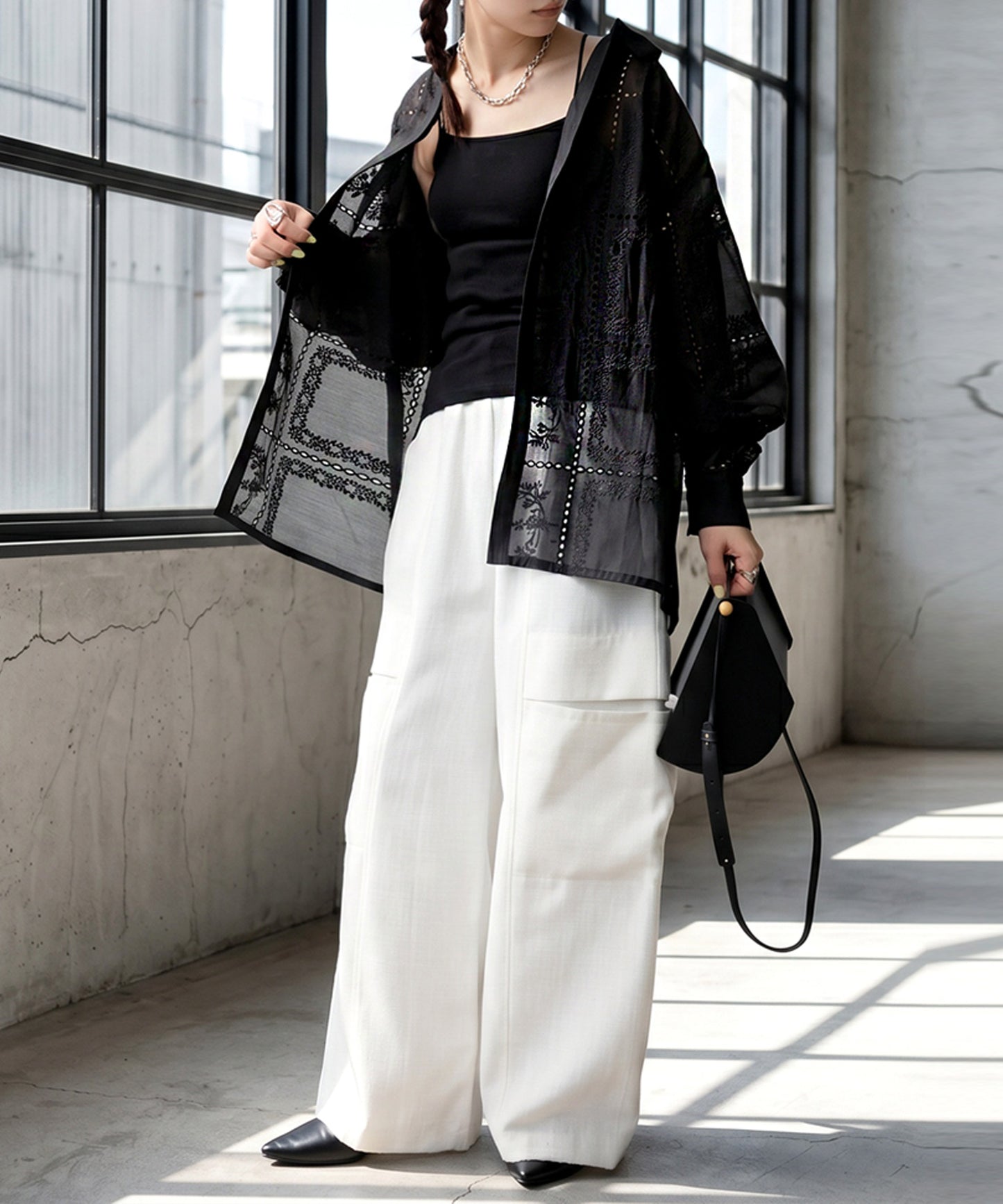 Embroidered Lace Sheer Shirt Ladies