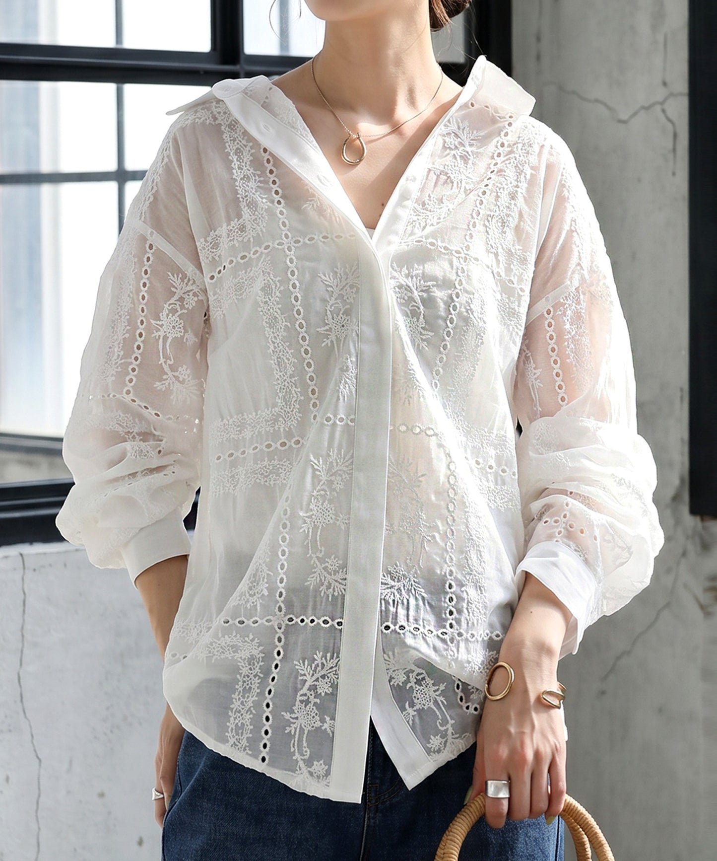 Embroidered Lace Sheer Shirt Ladies