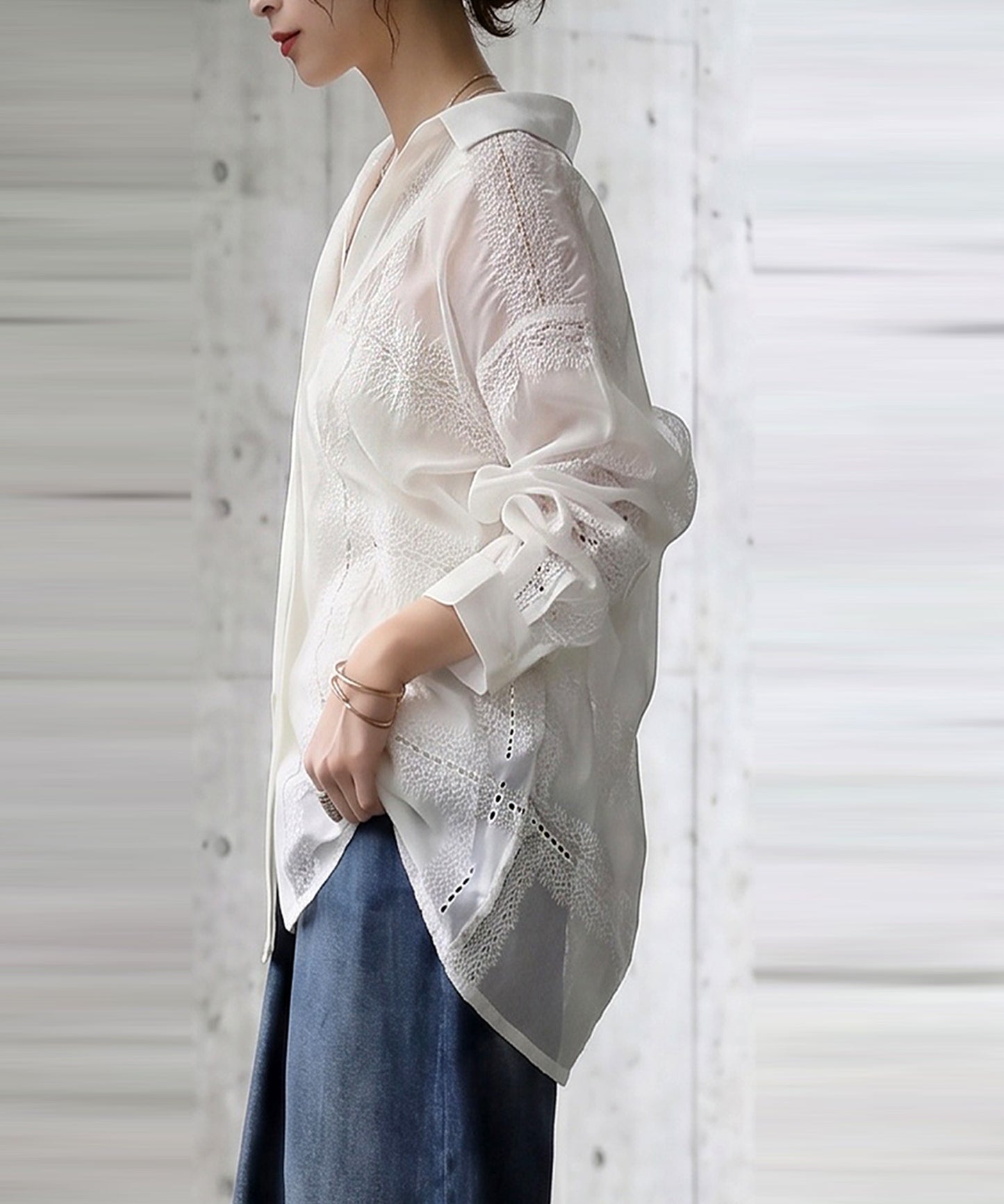 Embroidered Lace Sheer Shirt Ladies