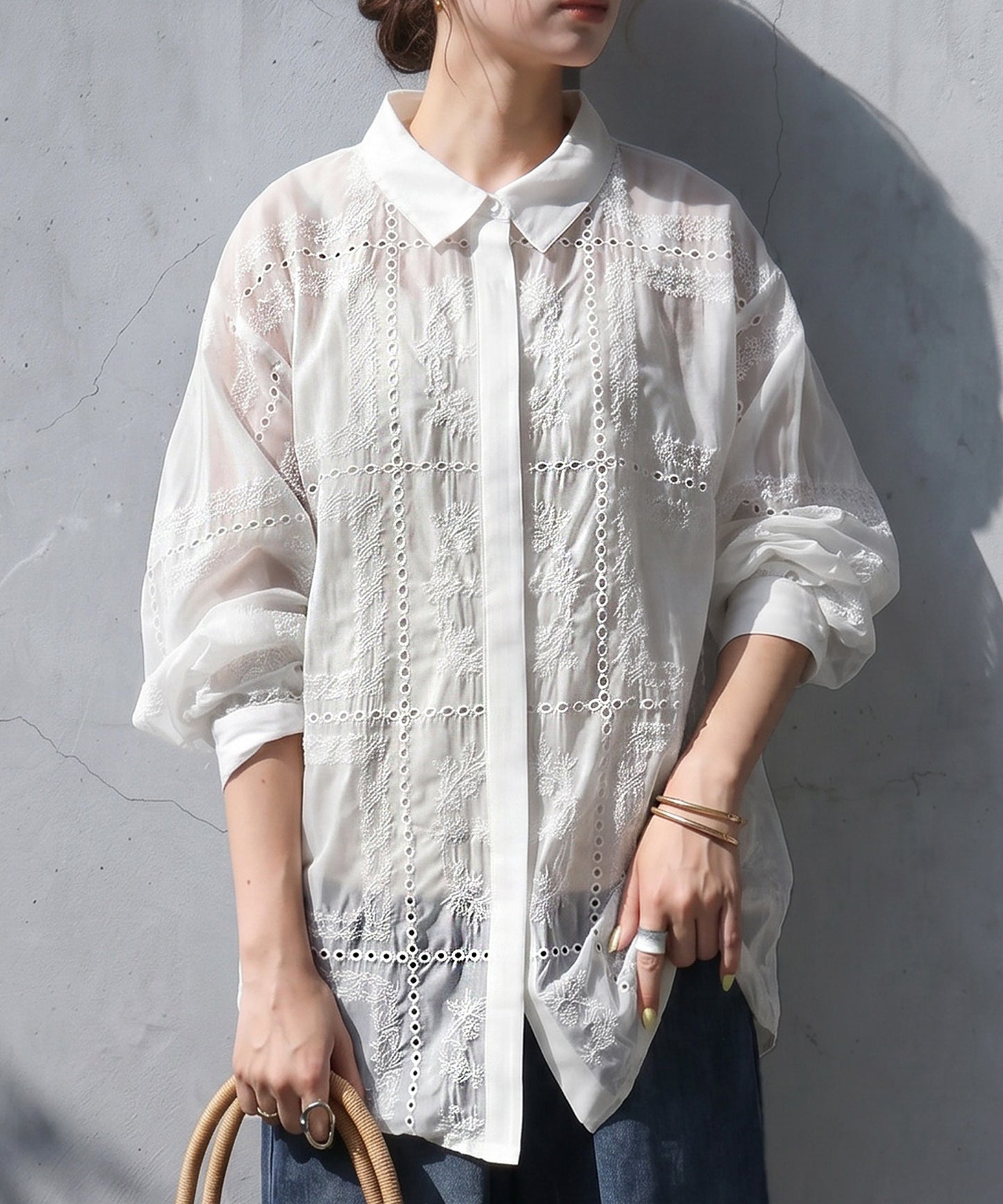 Embroidered Lace Sheer Shirt Ladies