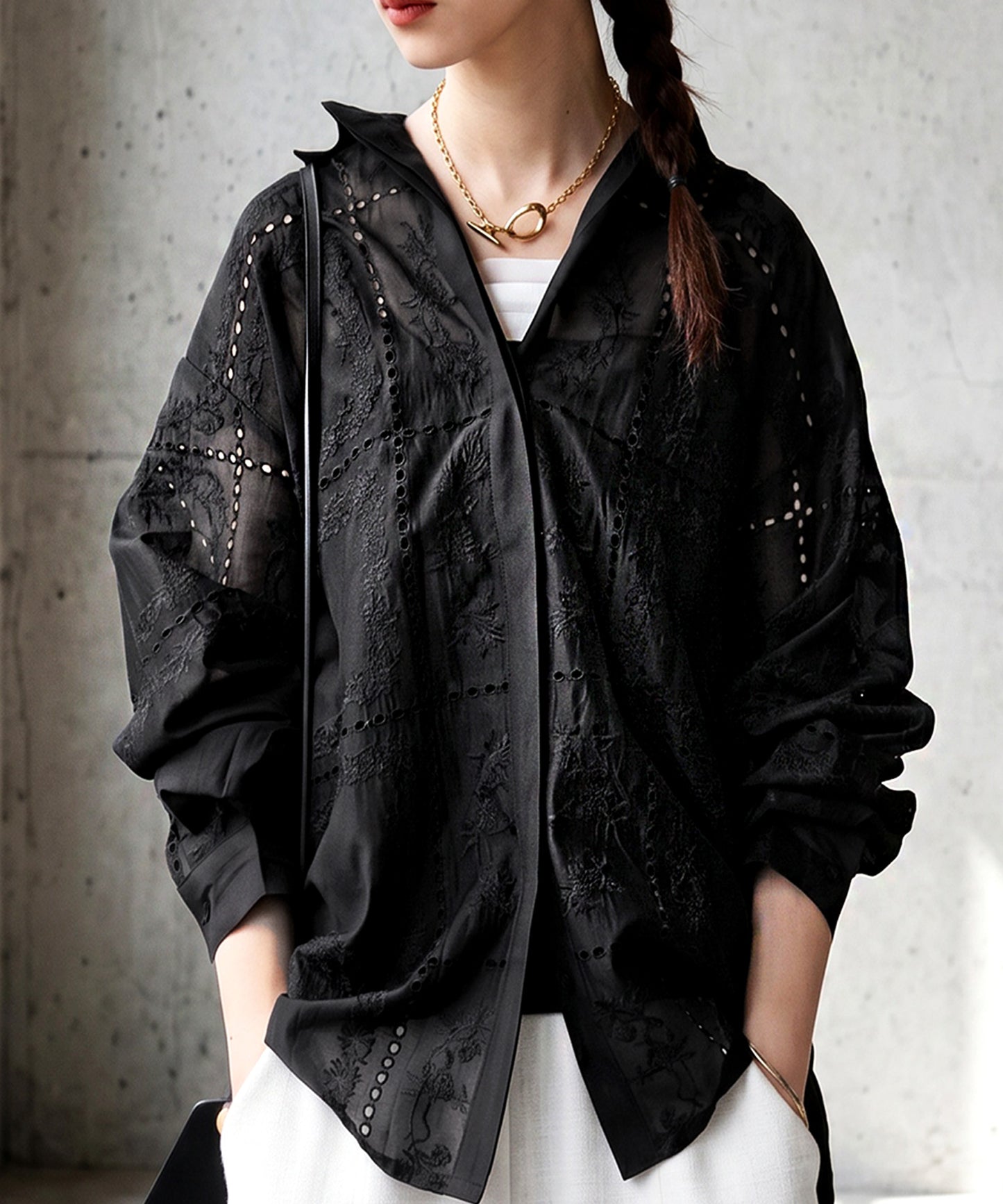 Embroidered Lace Sheer Shirt Ladies