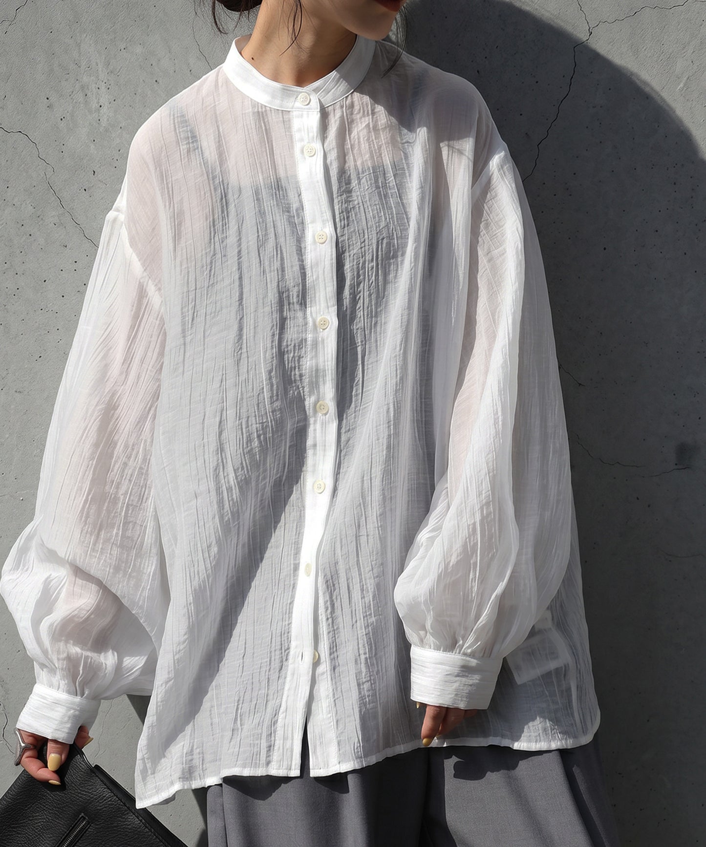 Sheer Band Collar Shirt Ladies