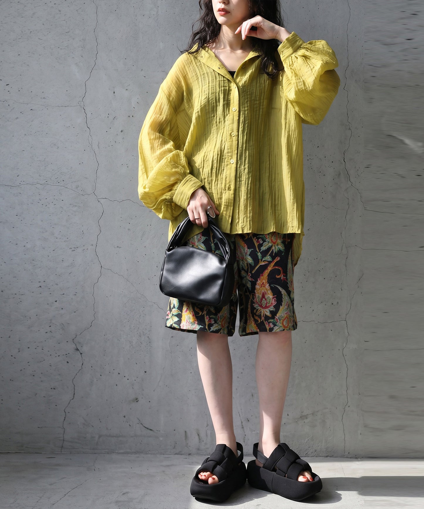Sheer Band Collar Shirt Ladies