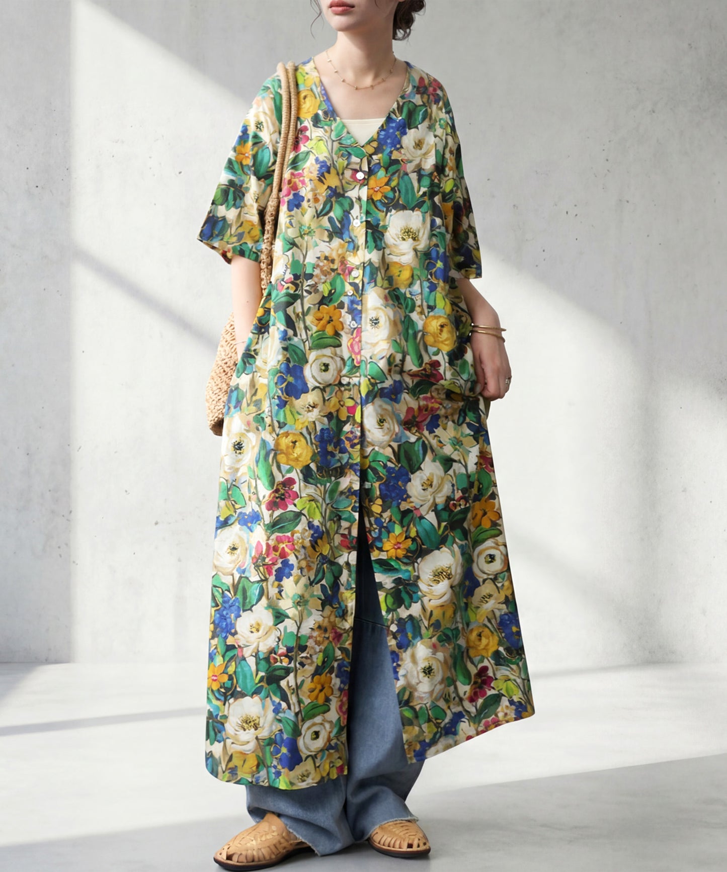 Floral Print Shirt Dress Ladies