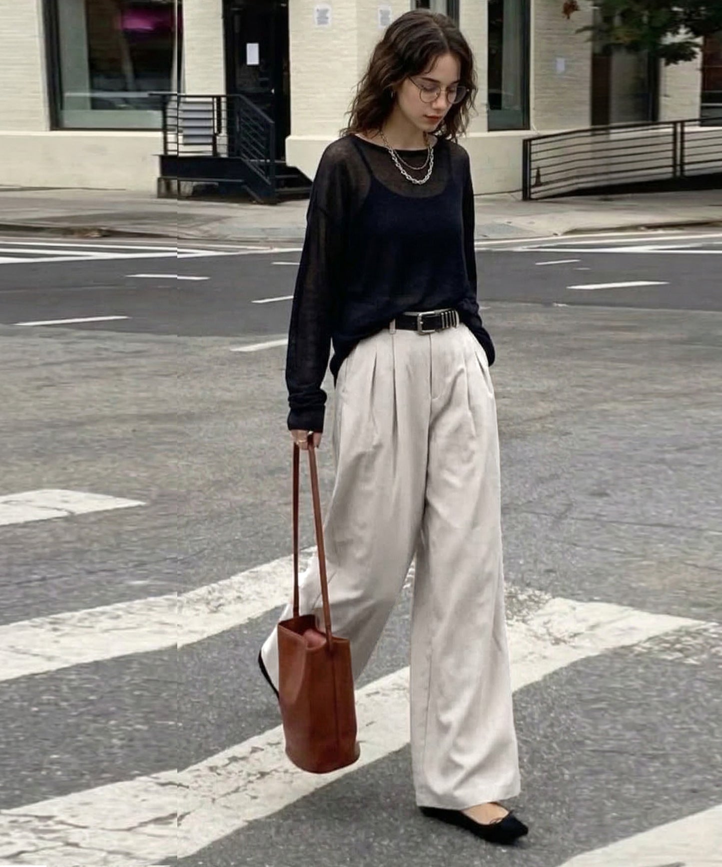 Double-Pleated Wide-Leg Pants Ladies