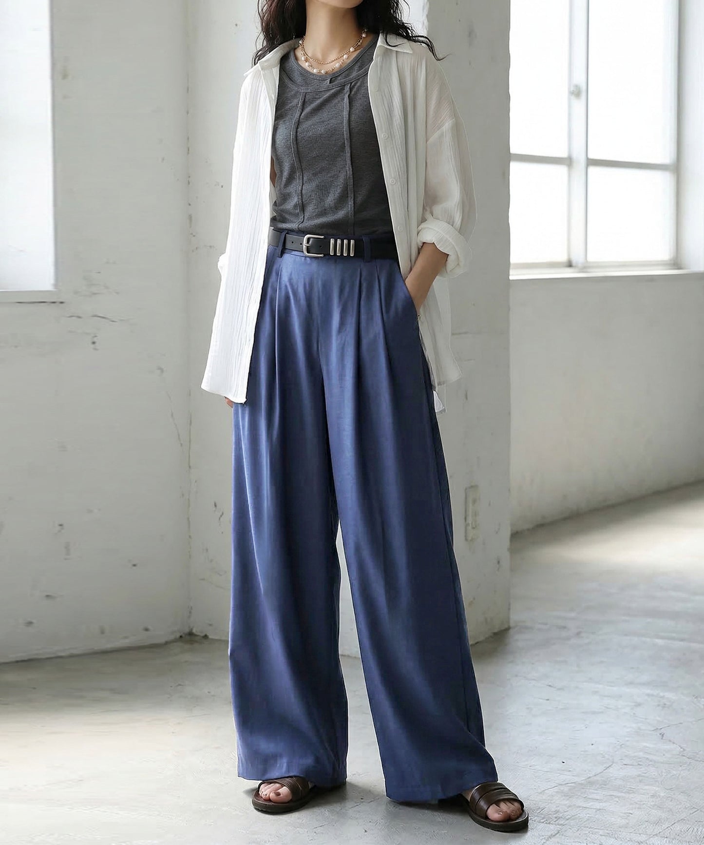 Double-Pleated Wide-Leg Pants Ladies