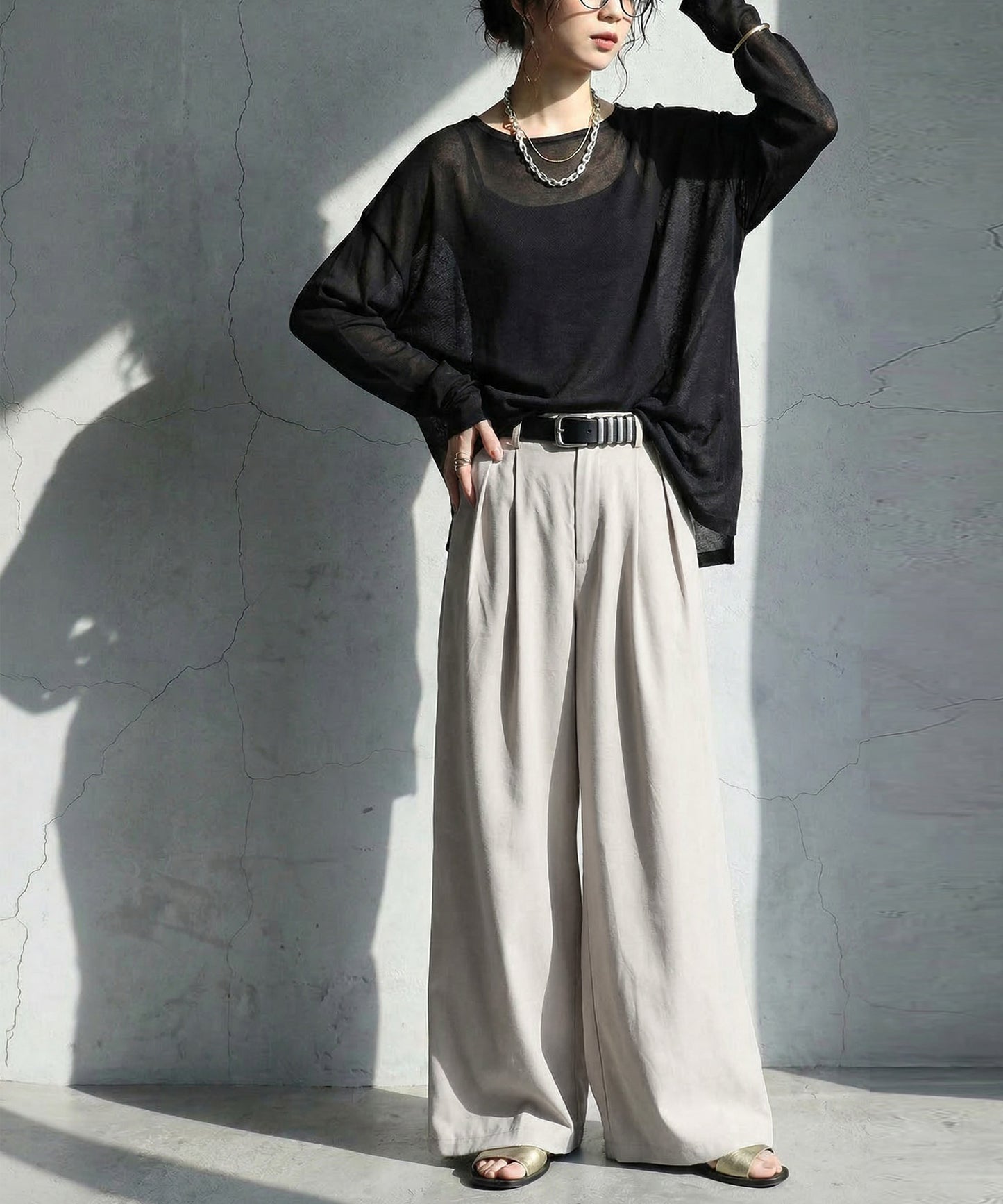 Double-Pleated Wide-Leg Pants Ladies