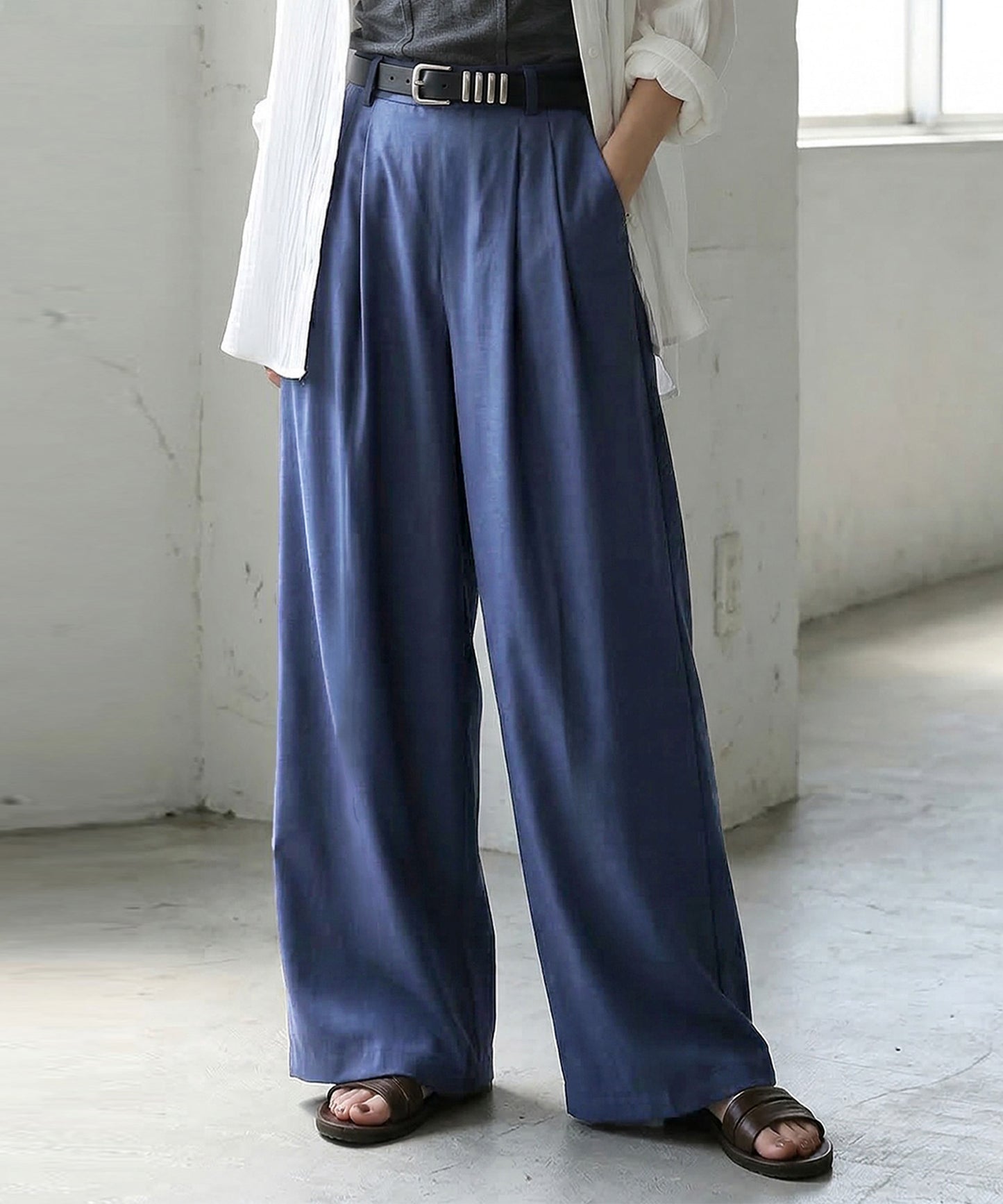 Double-Pleated Wide-Leg Pants Ladies