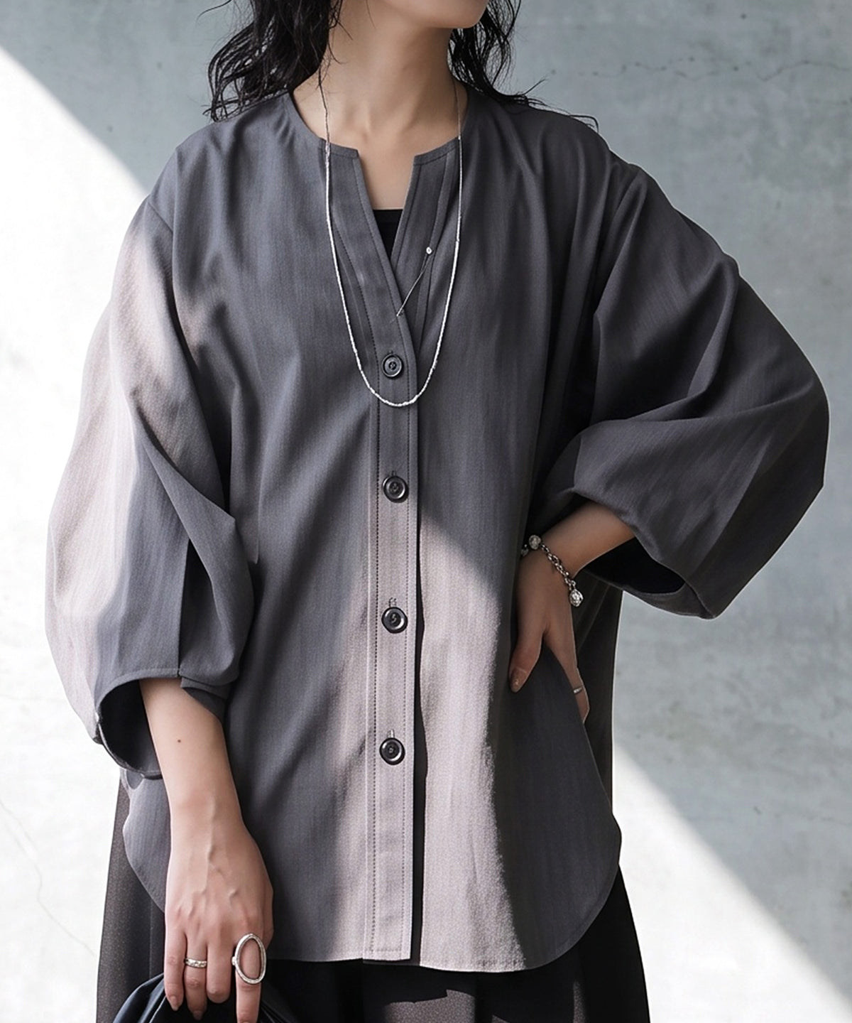 V-Neck Pleated Shirt Ladies