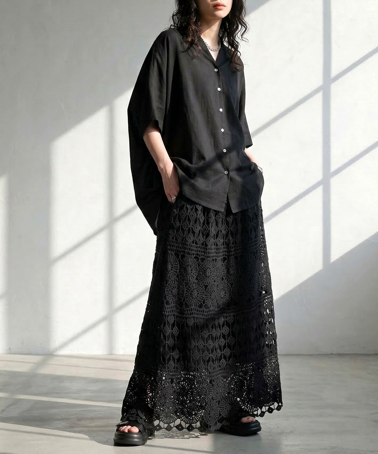 Lace Openwork Flared Skirt Ladies