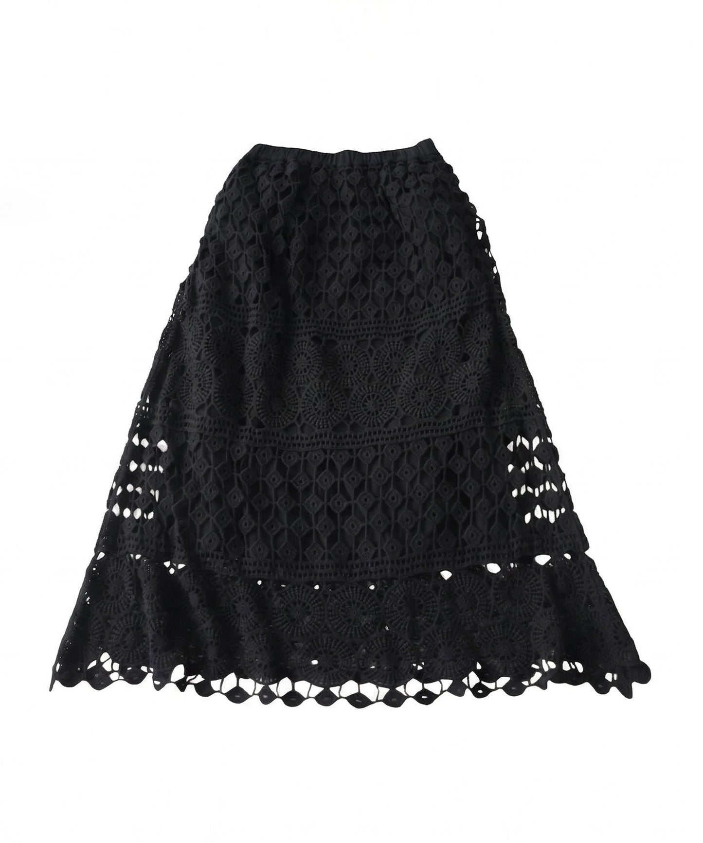 Lace Openwork Flared Skirt Ladies