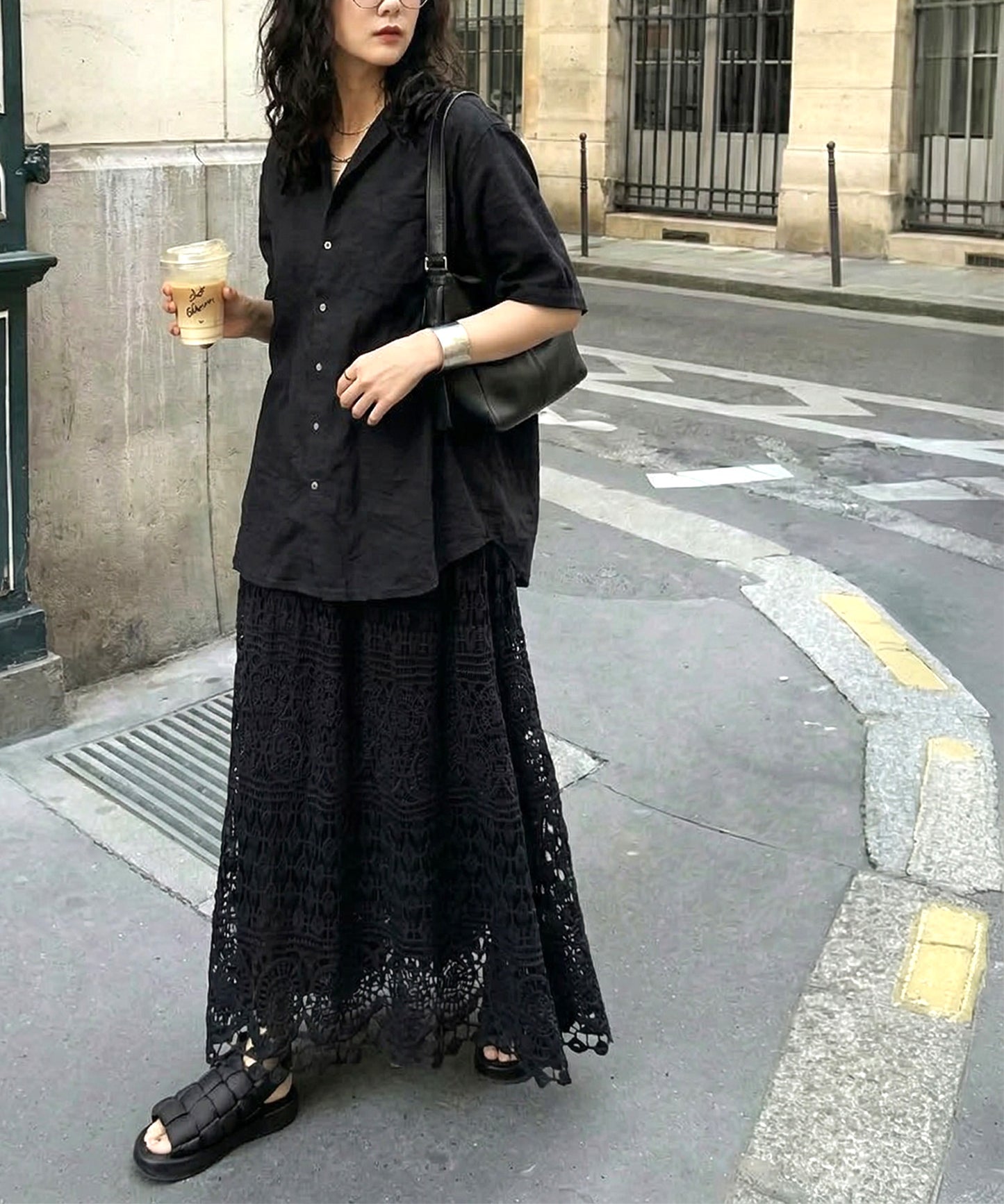 Lace Openwork Flared Skirt Ladies