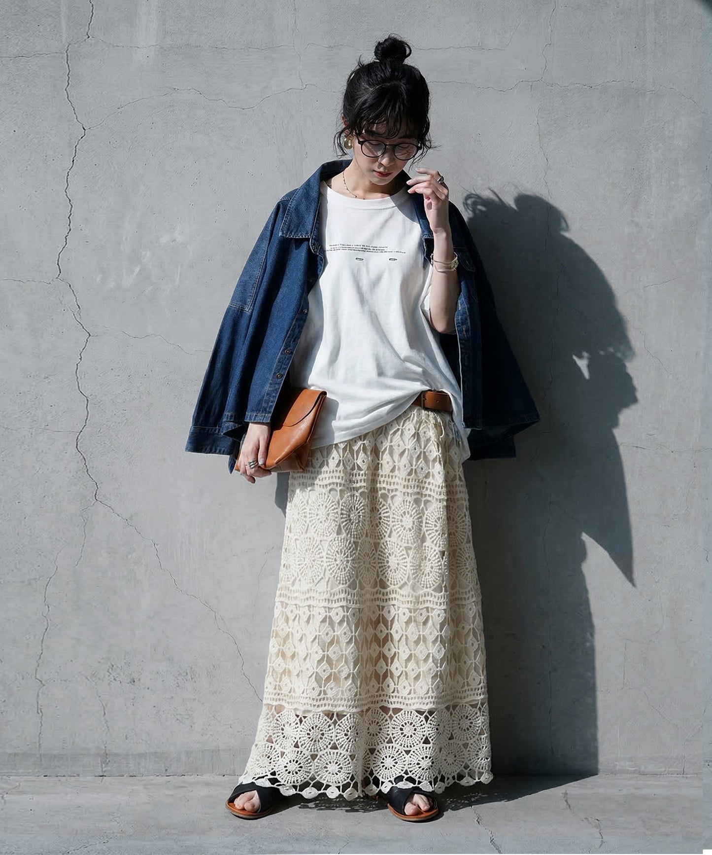 Lace Openwork Flared Skirt Ladies