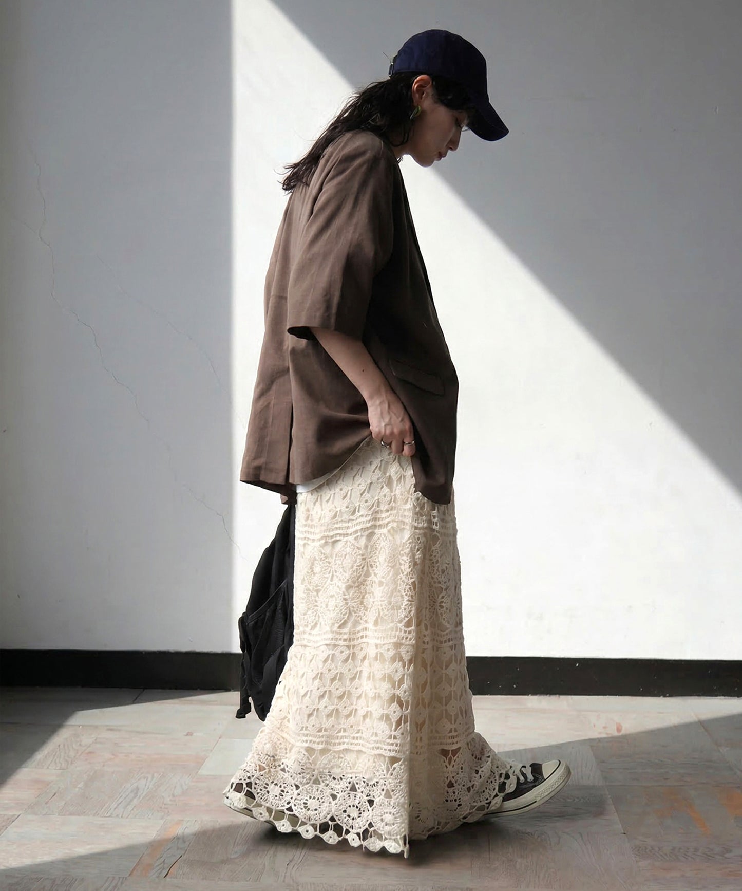 Lace Openwork Flared Skirt Ladies