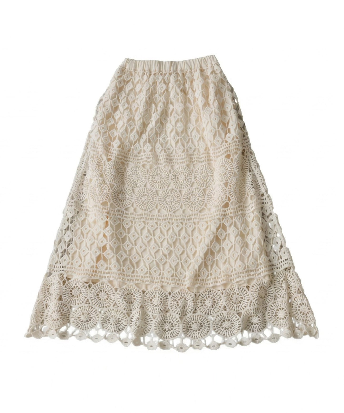 Lace Openwork Flared Skirt Ladies