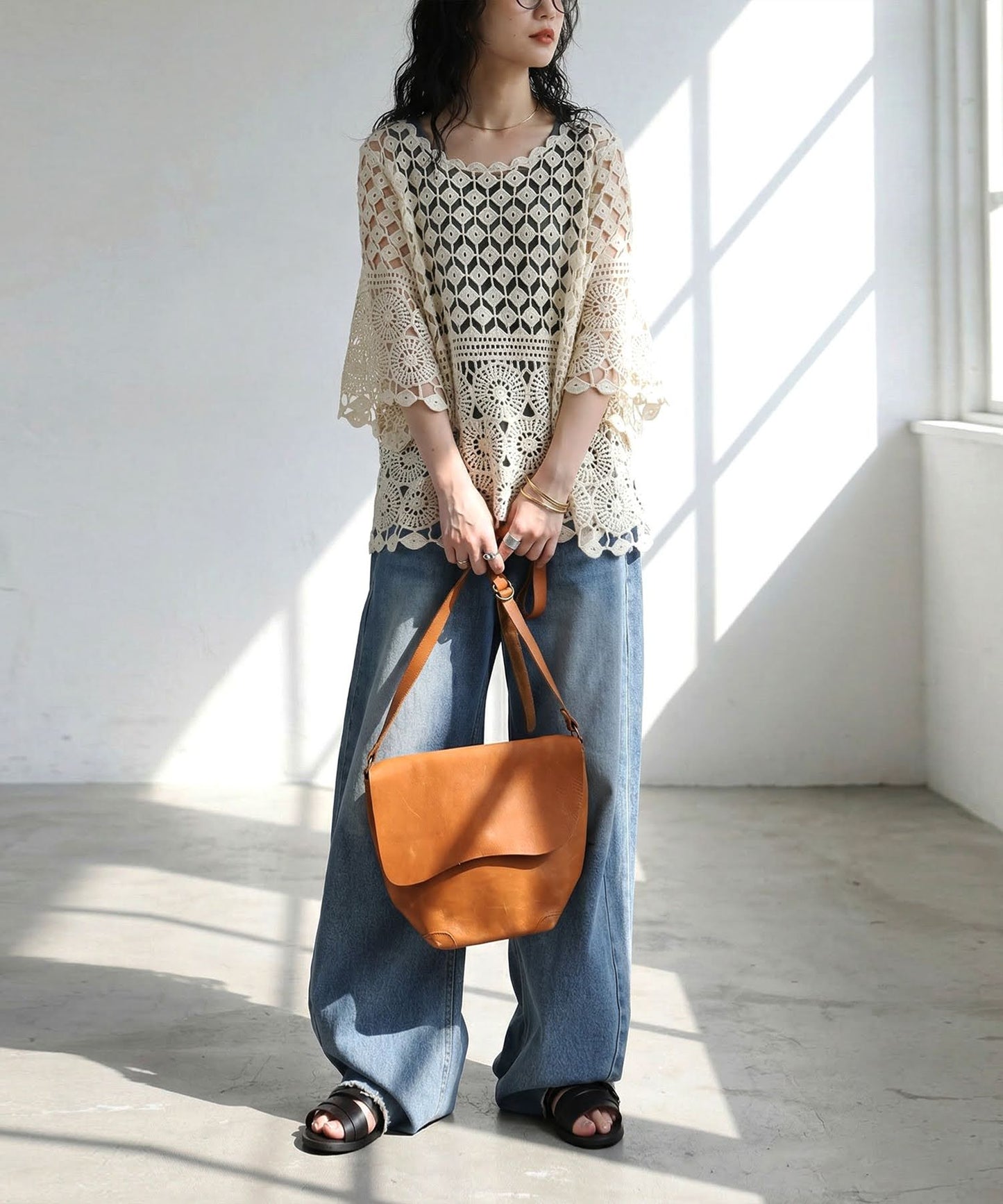 Openwork Knit 100% Cotton Lace Top Ladies