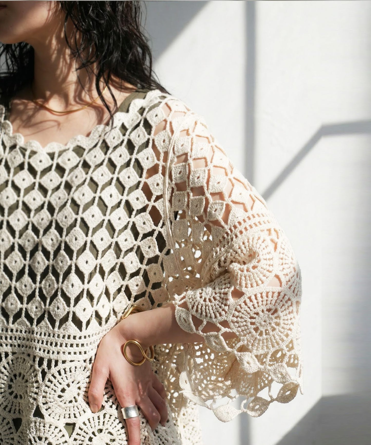 Openwork Knit 100% Cotton Lace Top Ladies