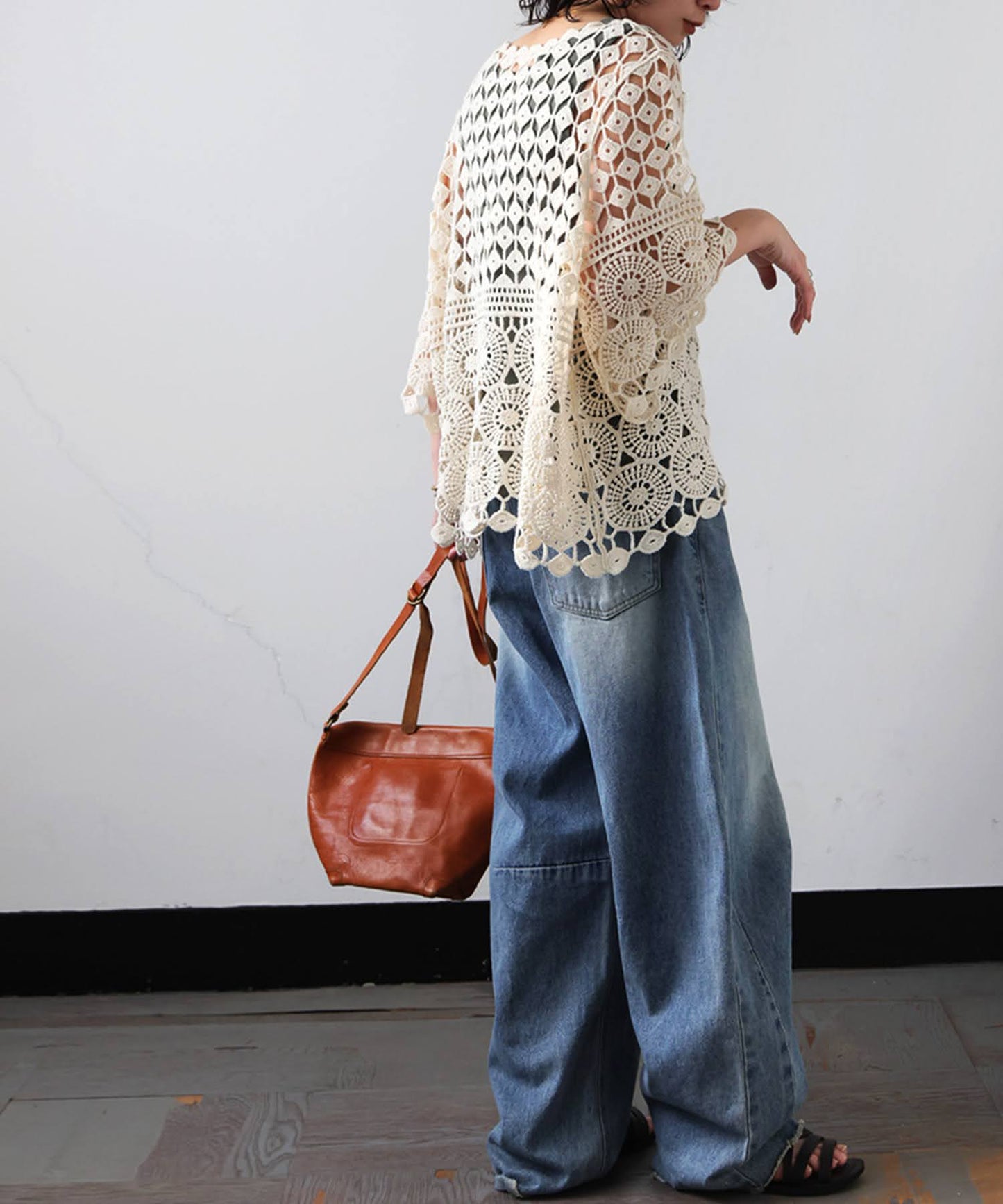 Openwork Knit 100% Cotton Lace Top Ladies
