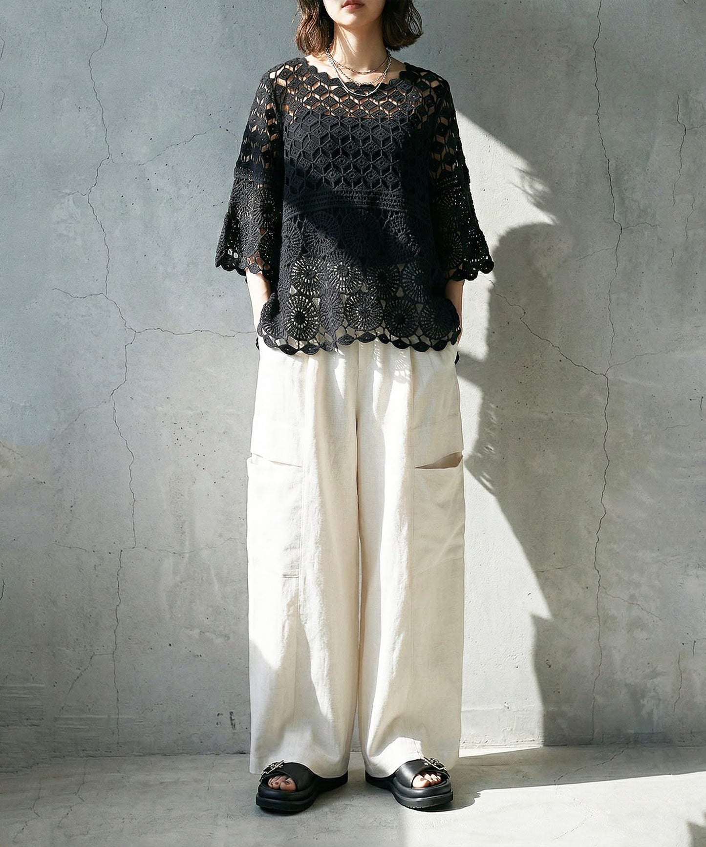 Openwork Knit 100% Cotton Lace Top Ladies