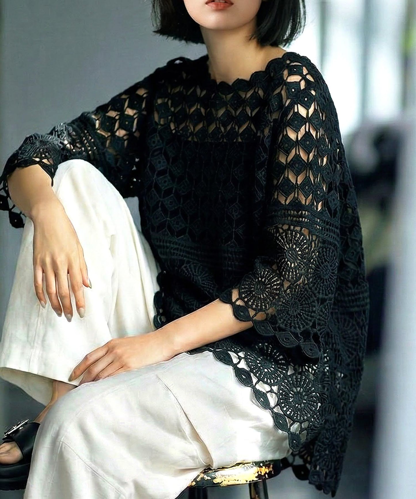 Openwork Knit 100% Cotton Lace Top Ladies