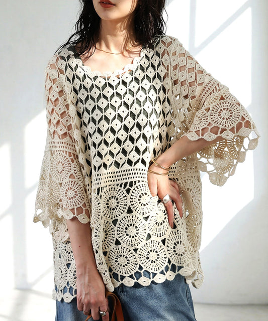 Openwork Knit 100% Cotton Lace Top Ladies