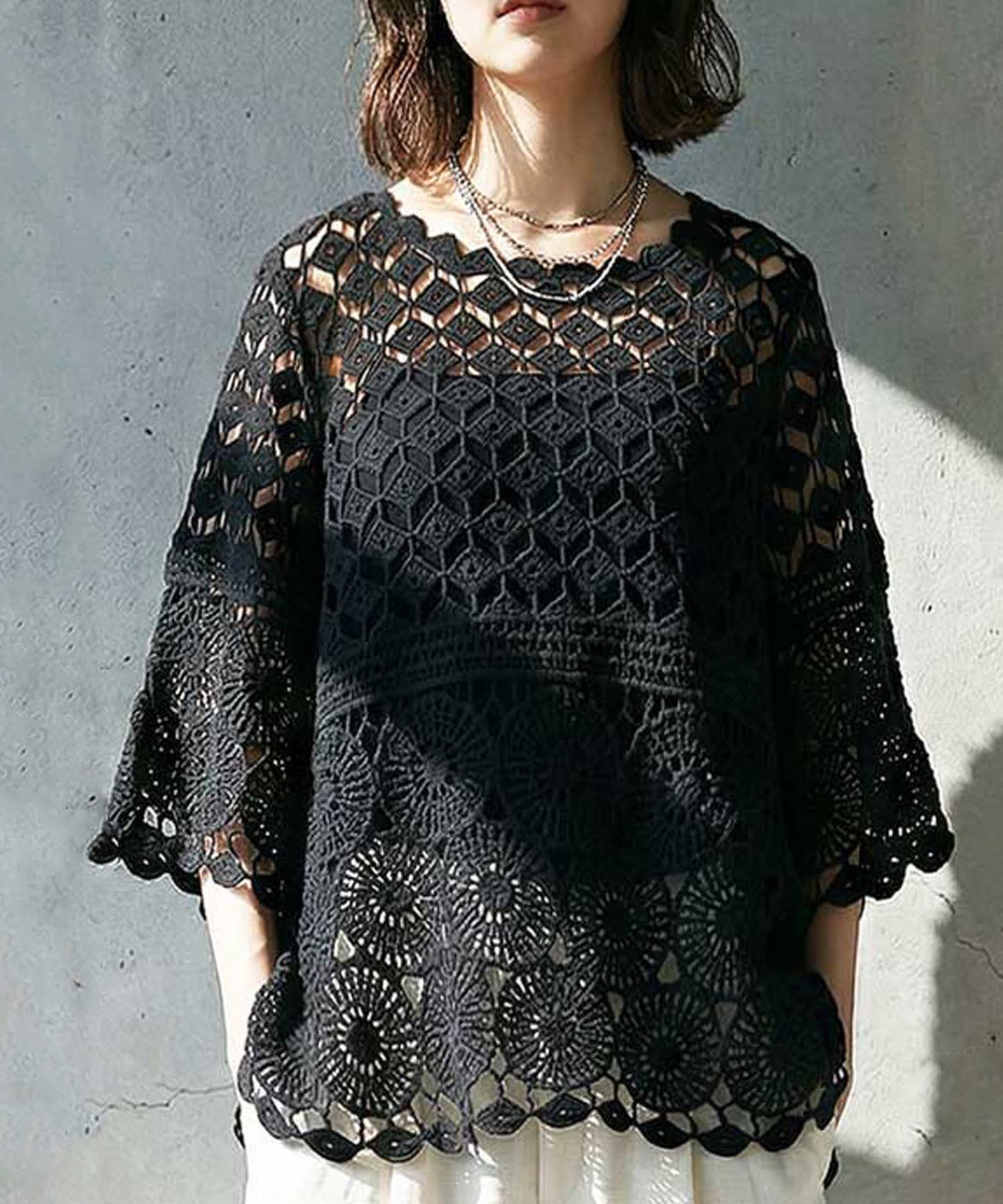 Openwork Knit 100% Cotton Lace Top Ladies