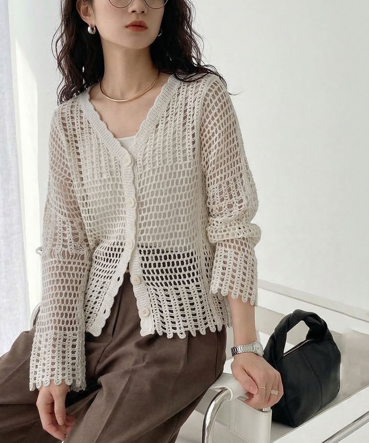 V-Neck 100% Cotton Cardigan Ladies