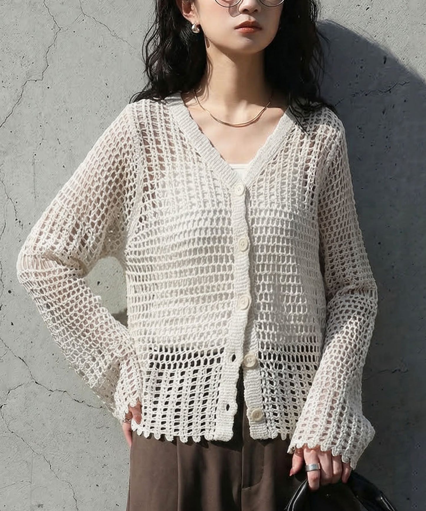 V-Neck 100% Cotton Cardigan Ladies