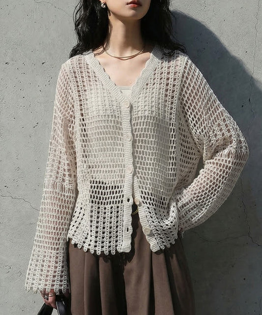 V-Neck 100% Cotton Cardigan Ladies