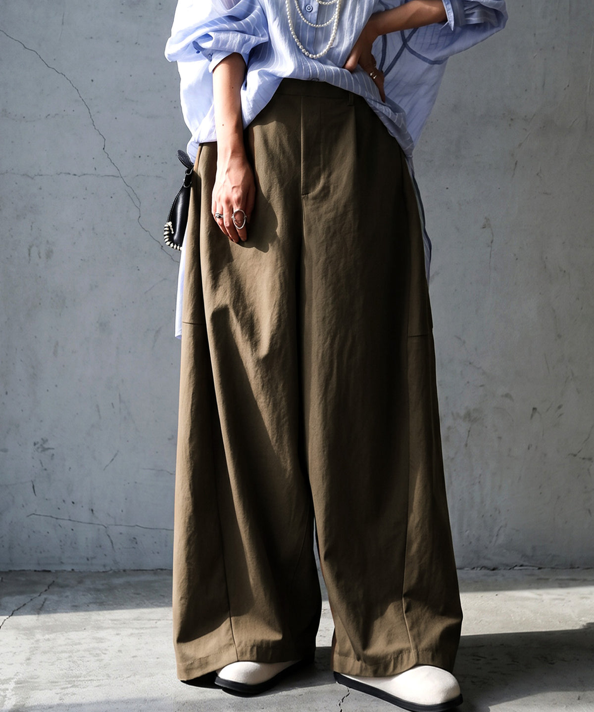Drawstring Pleated Cocoon Wide Pants Ladies