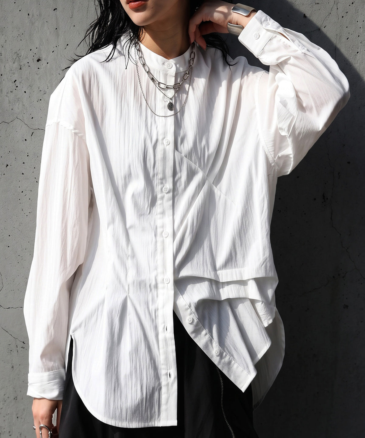 Asymmetrical Draped Ruffle Blouse Ladies