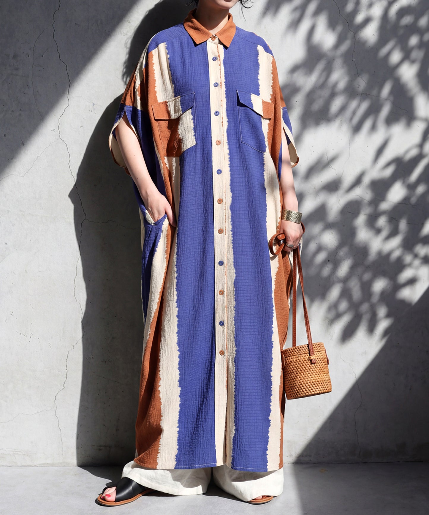 Color-Blocked Dolman Sleeve Art Print Shirt Dress Ladies