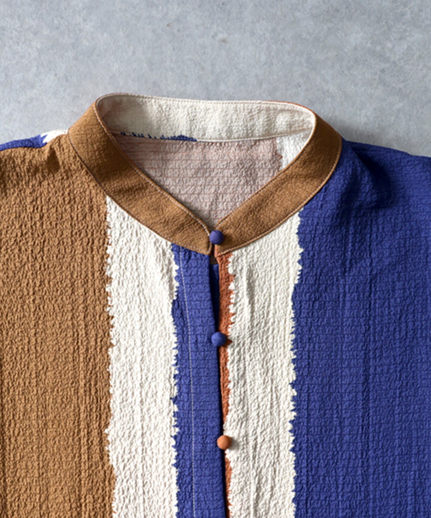 Striped Band Collar Blouse Ladies