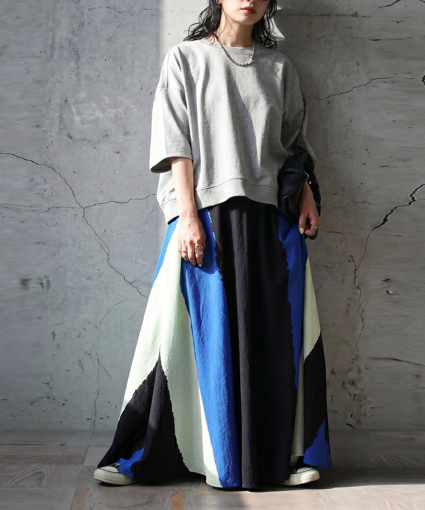 Striped, Color-Blocked Flared Skirt Ladies