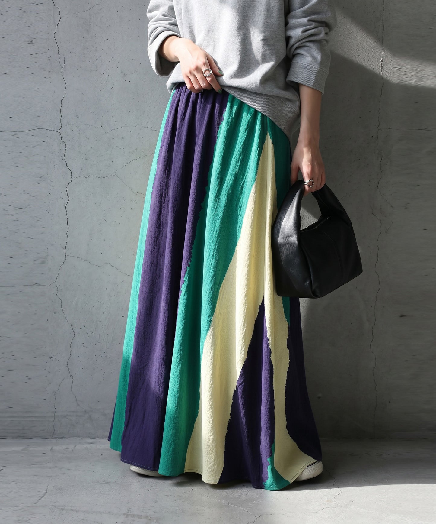 Striped, Color-Blocked Flared Skirt Ladies