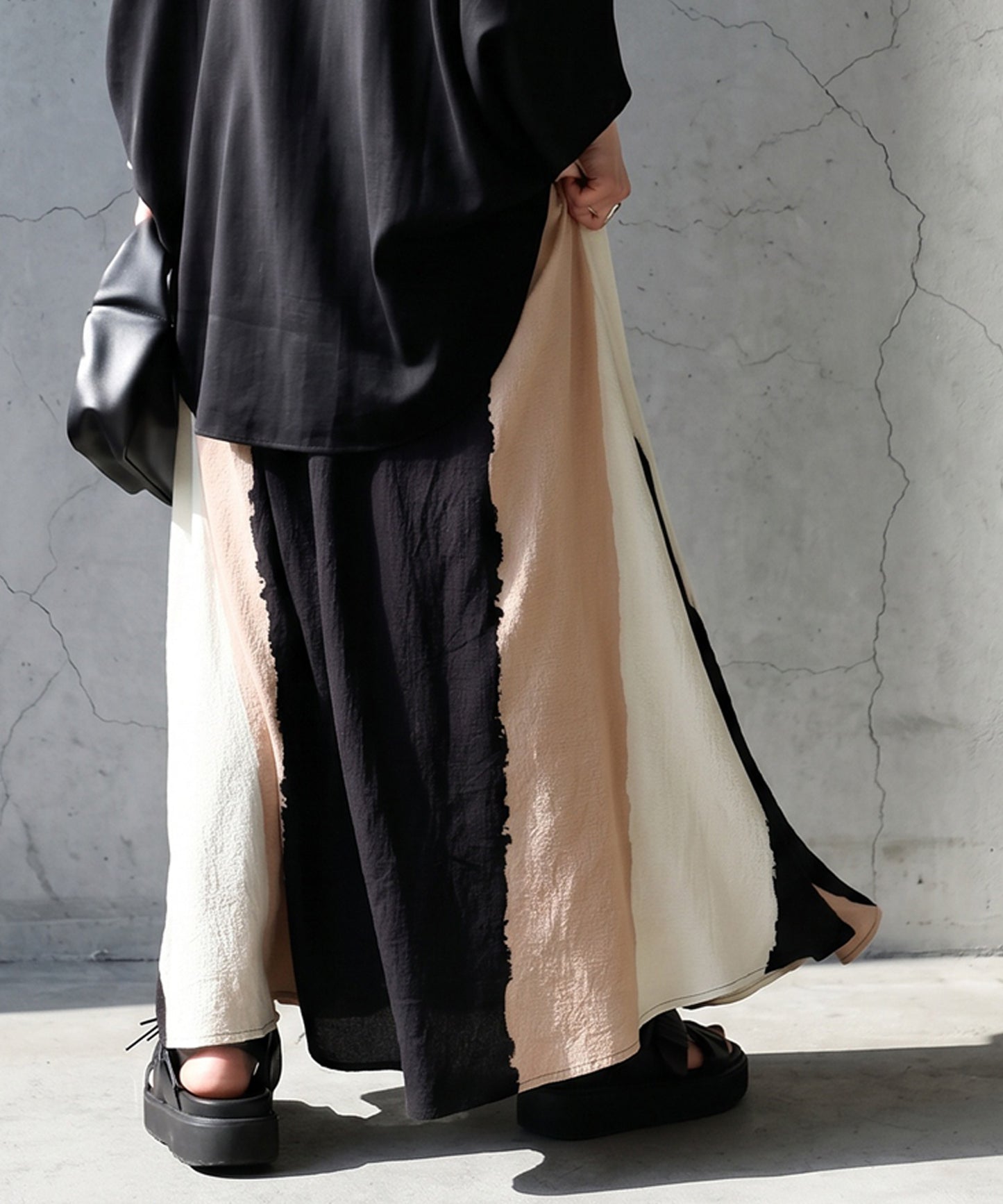 Striped, Color-Blocked Flared Skirt Ladies