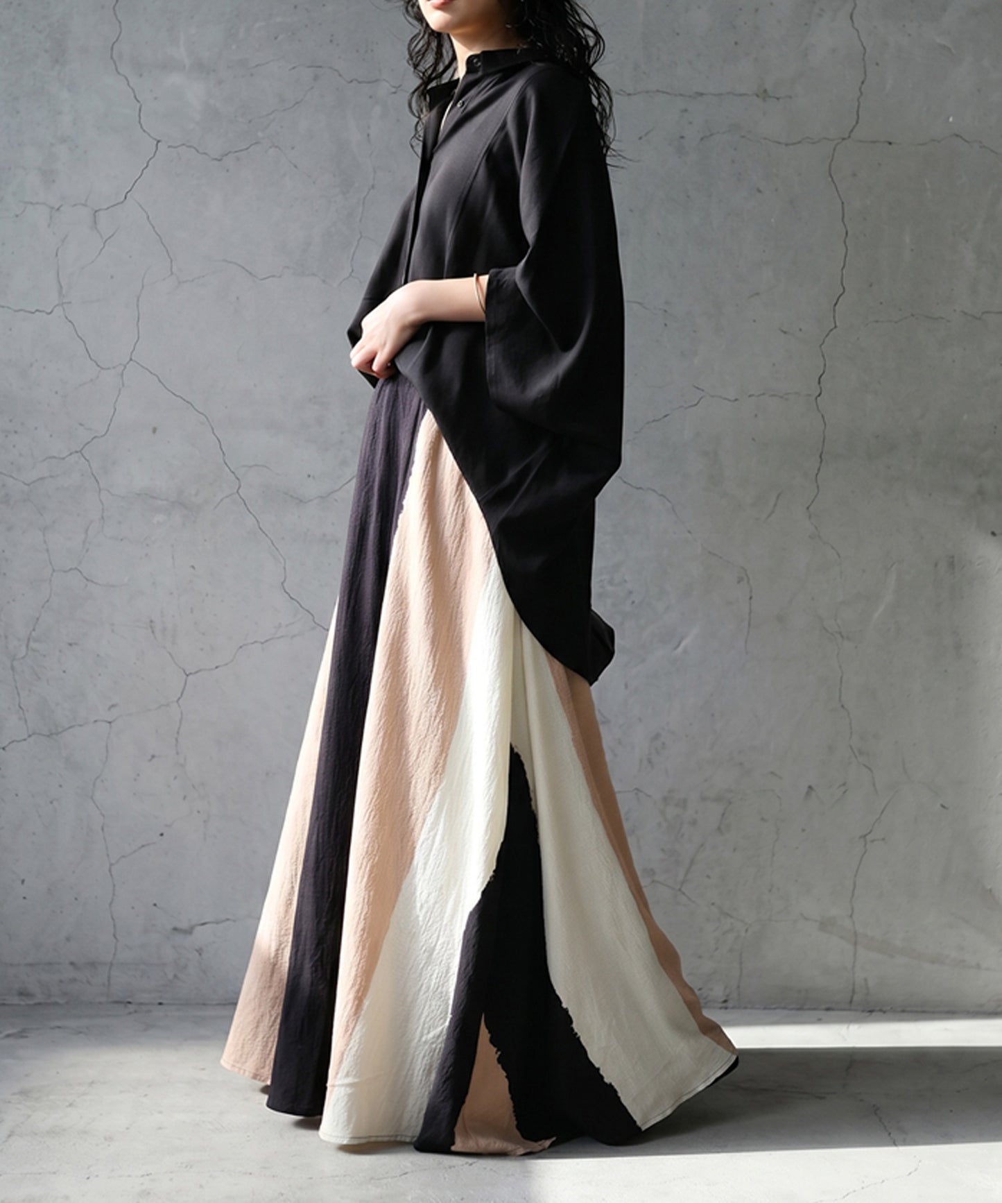 Striped, Color-Blocked Flared Skirt Ladies
