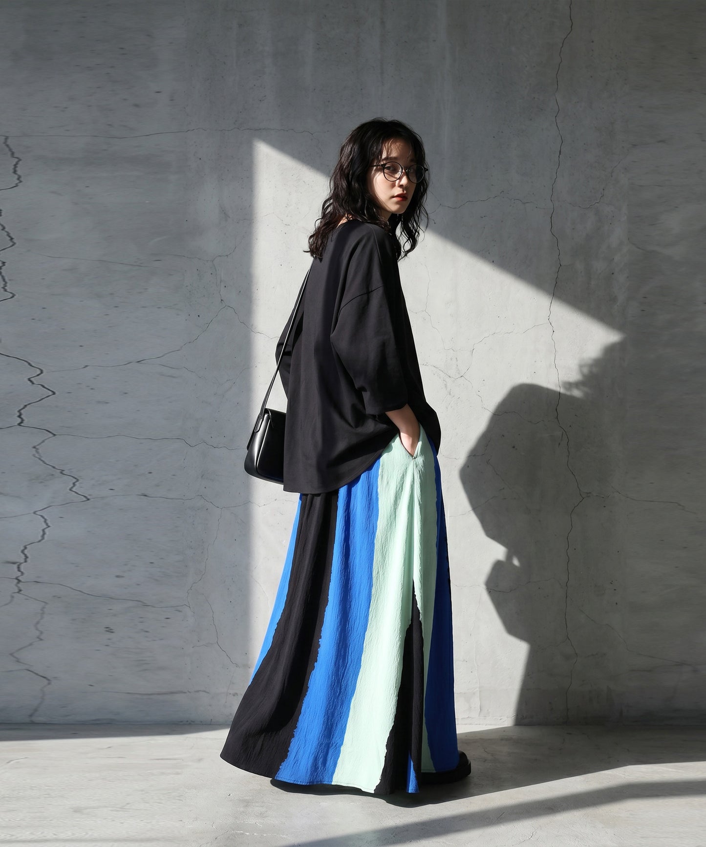 Striped, Color-Blocked Flared Skirt Ladies
