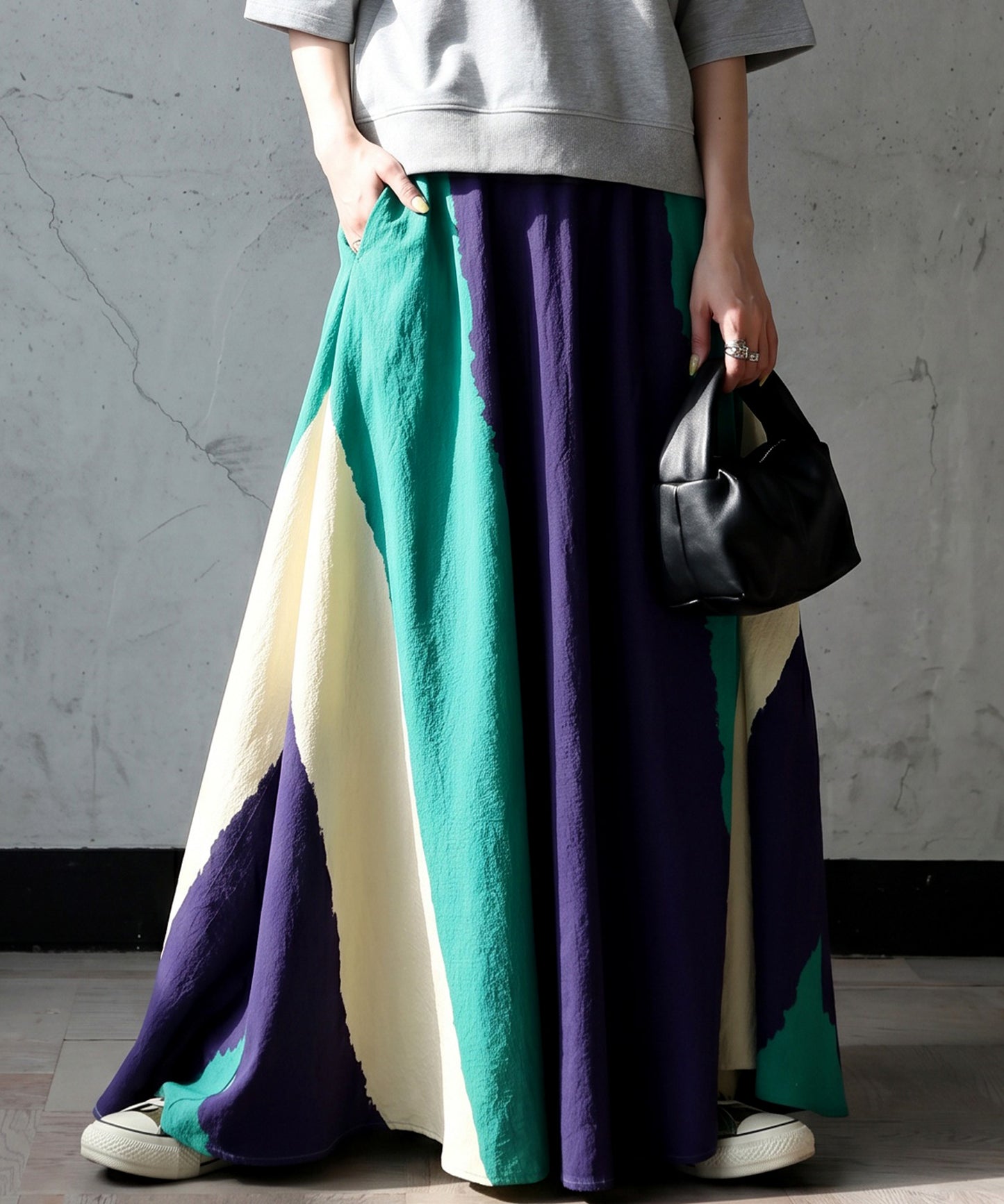 Striped, Color-Blocked Flared Skirt Ladies
