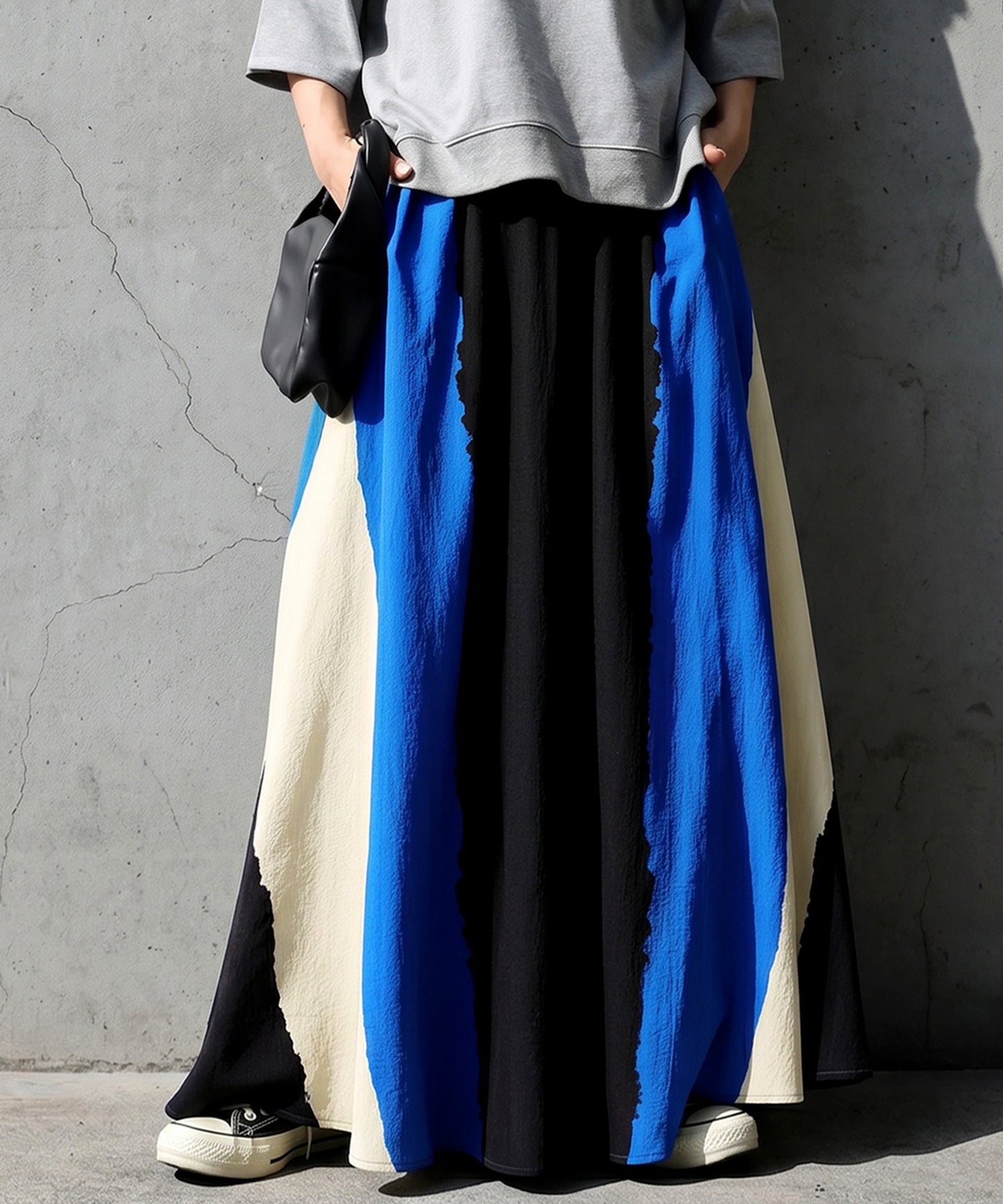 Striped, Color-Blocked Flared Skirt Ladies